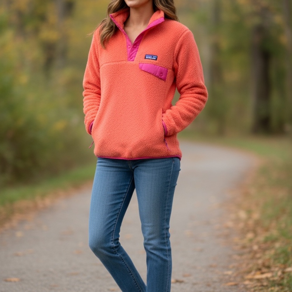 Patagonia Women’s Synchilla Snap-T Fleece Pullover – Coral Pink/Hot Magenta S - Picture 4 of 6